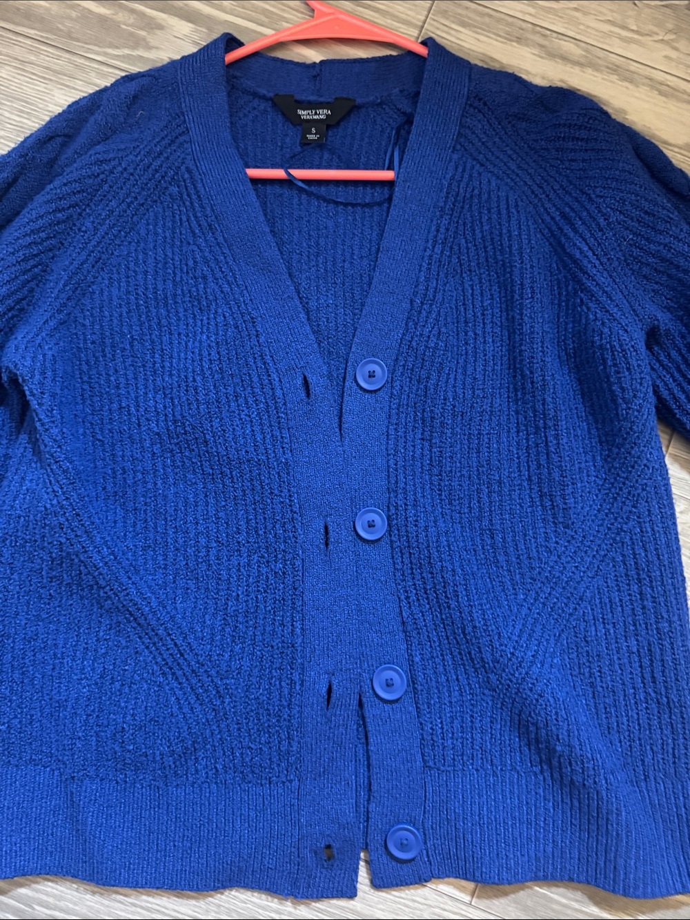 Vera Wang Royal Blue V-Neck Button Front Cardigan